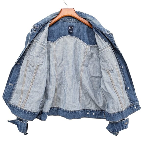 Vtg GAP Jean Trucker Jacket Womens Blue Cotton Denim Button Front Y2K Size L - Picture 3 of 9